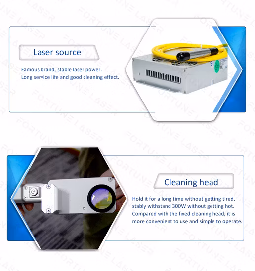 50W 100W Raycus automático portátil Mini fibra pulsada superficie de Metal eliminación de óxido máquina de limpieza láser Fortune Laser
